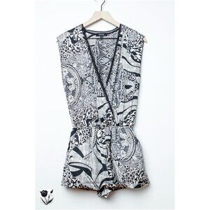 Women's ANGL Romper S Black & White Sleeveless Elastic Waist Relax Fit Sexy